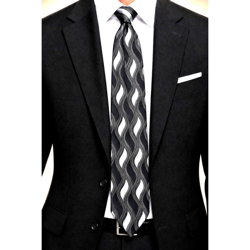 STEFANO ROSSI Men's 100% Silk Tie, and Charcoal White Gray Patterned Formal
